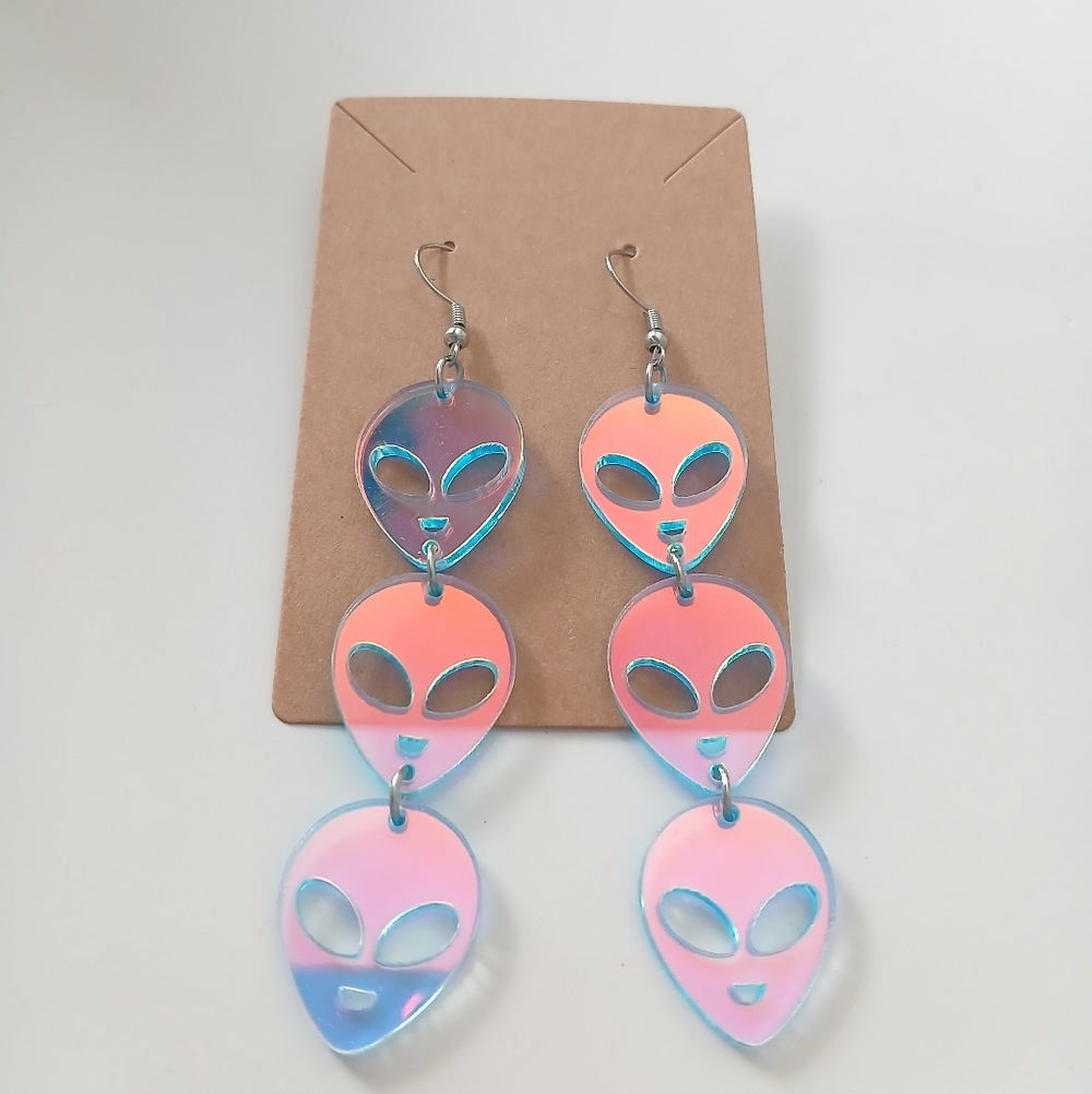 Fashion Jewelry Pink and Blue Alien Earrings